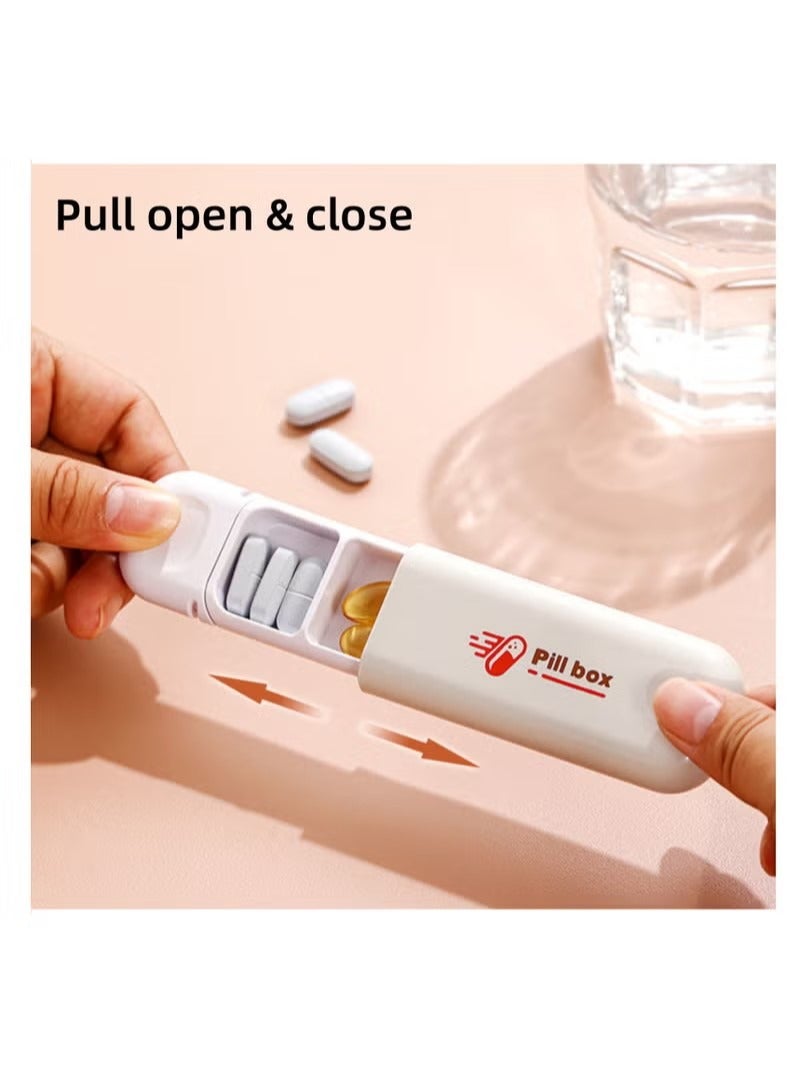 general NOVOLAN Portable Pill Box 2-Pack, Pull-Out Design Leather Pull Cord, Household Portable Small Pill Box One Day Sub-Package Pill Box Elderly Carry With Sub-Pill Box Mini Pill Sub-Package Box, Beige & Grey - Image 2