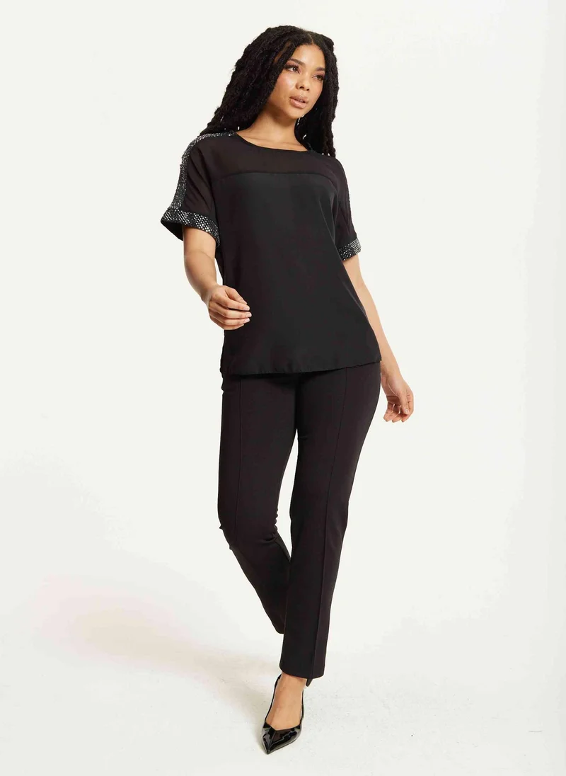 Liquorish Black Sheer Sequin Trim Top
