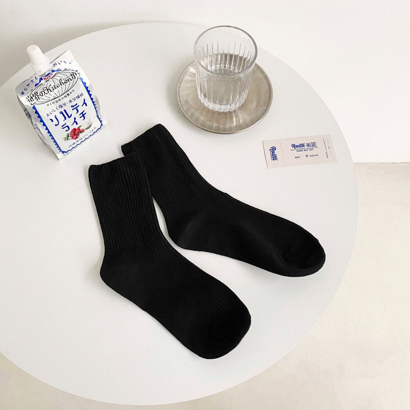 Knitted Vertical Strip Stacking Socks Double Needle Student Mid-Length Socks Ins Maillard Color Trendy Brand Sports Women - Image 1