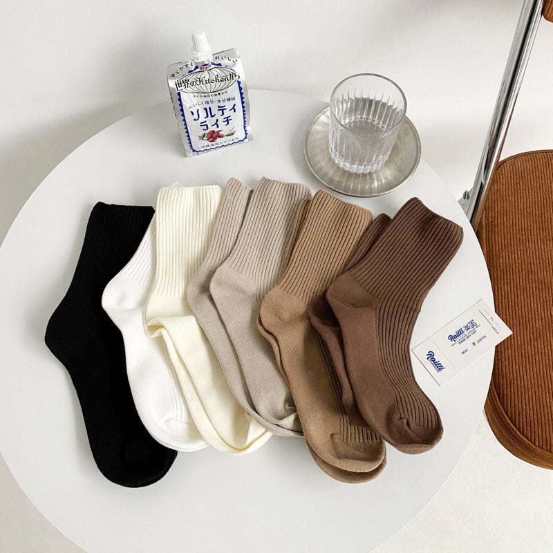 Knitted Vertical Strip Stacking Socks Double Needle Student Mid-Length Socks Ins Maillard Color Trendy Brand Sports Women - Image 4