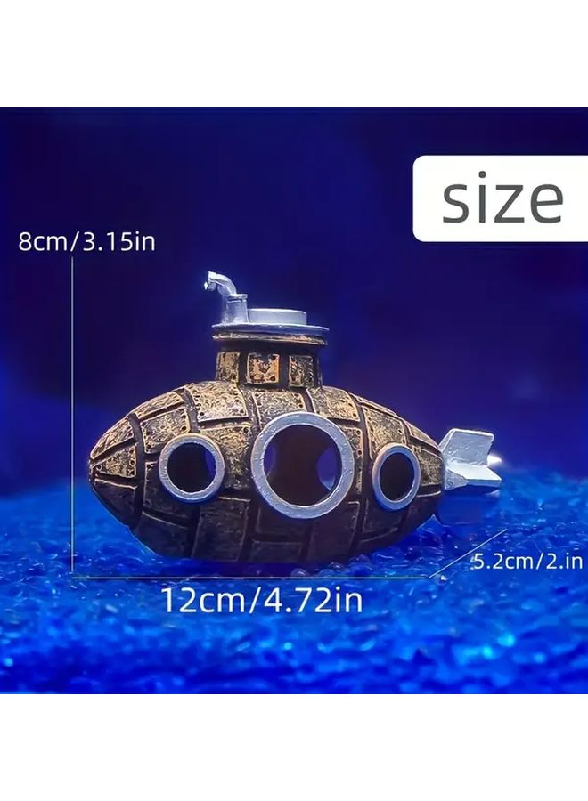 Underwater Wreck Submarine Aquarium Decoration Fish Shrimp Hideout Cave Ornament - Image 3