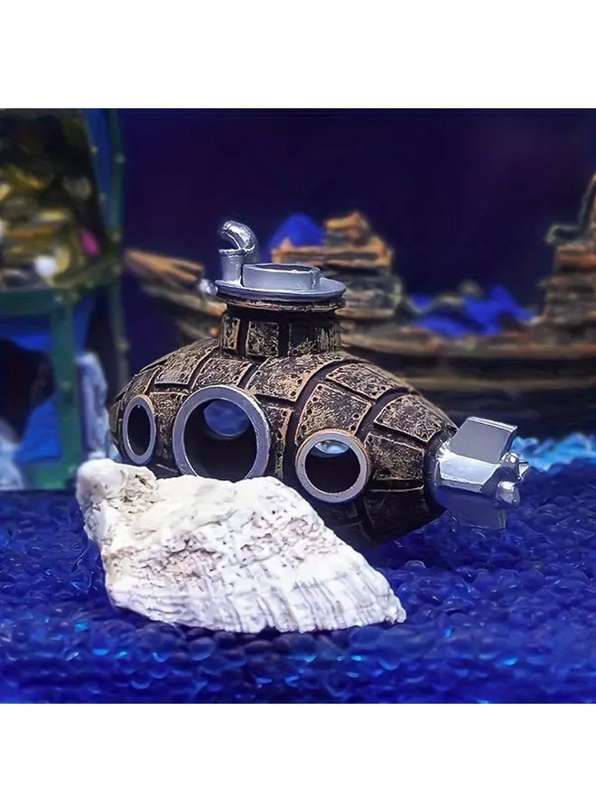 Underwater Wreck Submarine Aquarium Decoration Fish Shrimp Hideout Cave Ornament - Image 4
