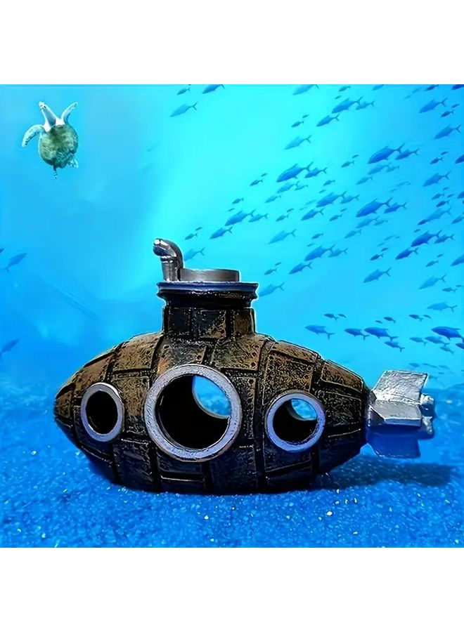 Underwater Wreck Submarine Aquarium Decoration Fish Shrimp Hideout Cave Ornament - Image 1