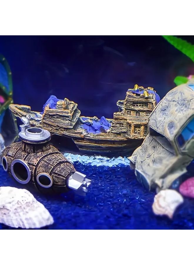 Underwater Wreck Submarine Aquarium Decoration Fish Shrimp Hideout Cave Ornament - Image 5