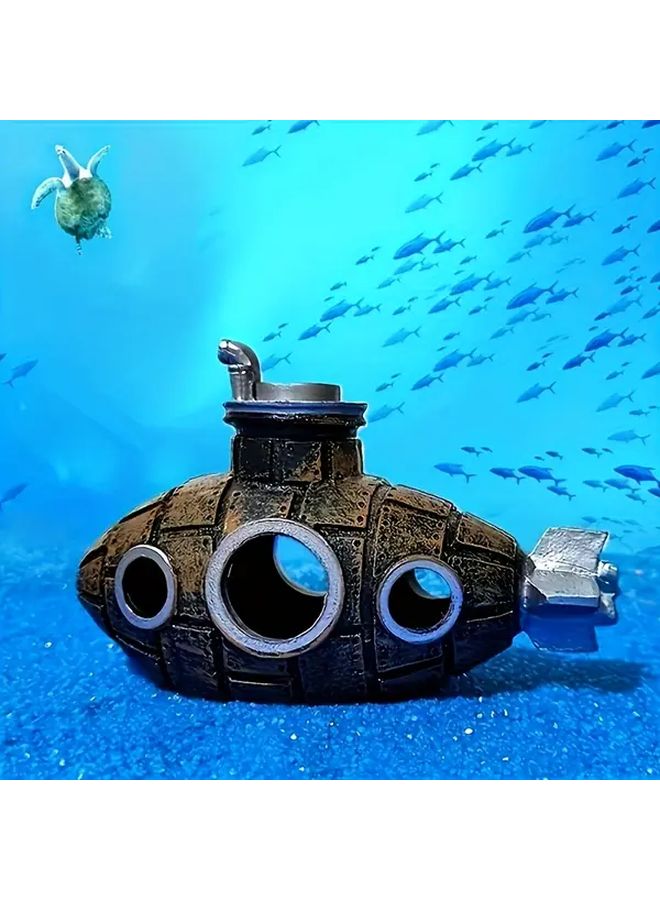 Underwater Wreck Submarine Aquarium Decoration Fish Shrimp Hideout Cave Ornament - Image 2