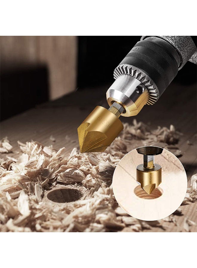 HY Countersink Drill Bit, Countersink Drill Bit Set 6 Pcs 1/4'' Hex Shank HSS 5 Flute Countersink 90 Degree Center Punch Tool Sets for Wood Quick Change Bit 6mm-19mm - Image 2