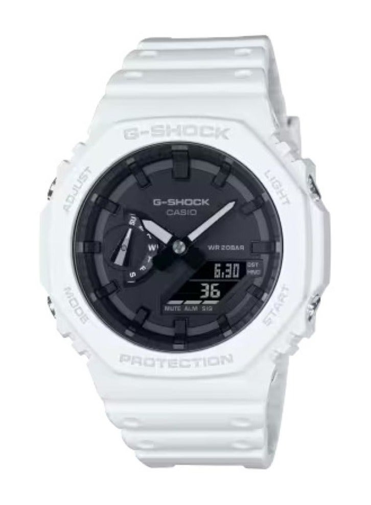 Casio G-Shock GA-2100-7AER Men’s Analog-Digital Watch – White Resin Band, Carbon Core Guard, Shock Resistant, 200M Water Resistant, World Time, Stopwatch, Alarm, LED Light, Durable Sport Watch