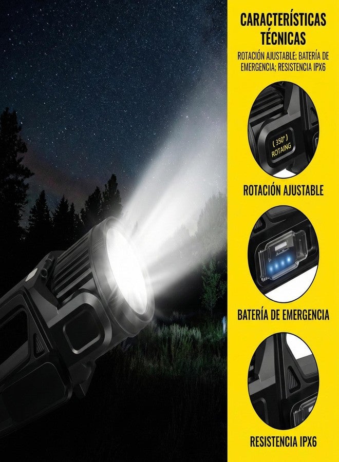 LETOUR 1300000 L Spotlight, Rechargeable Led Spotlight Flashlight with 350° Rotate Head, 9 Modes Super Bright Spot Lights Outdoor Handheld, IPX6 Waterproof Solar Flashlight for Emergencies - Image 5