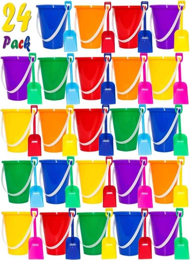 Holady 5.28'' Inch Sand Beach Buckets Pail with Shovels,Sand Bucket Water Pail for Beach Fun Great Summer Party Accessory(24 Bucket+24 Shovels) - Image 1