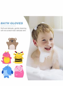 SYOSI Sponges for Bath, 5pcs Kids Sponge Mitt Glove, Baby Super Soft, Toddler Cute Animal Shower Bathing Loofah Wash Gloves Body Scrub  - Image 4