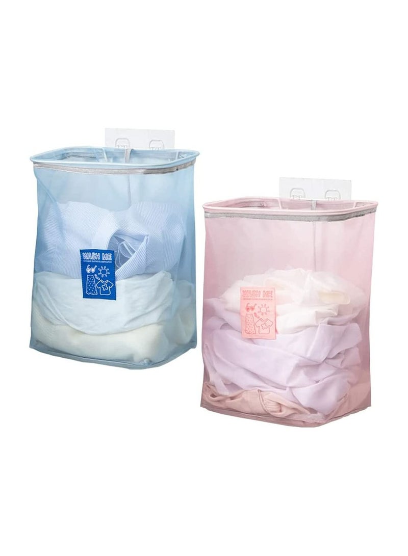 SYOSI Mesh Hanging Laundry Hamper Bag Saving Space Wall Hanging Laundry Basket Hamper Wide Open Top Dirty Clothes Basket for Bathroom Storage Wall Closet Machine Washable 2 Pack  - Image 1