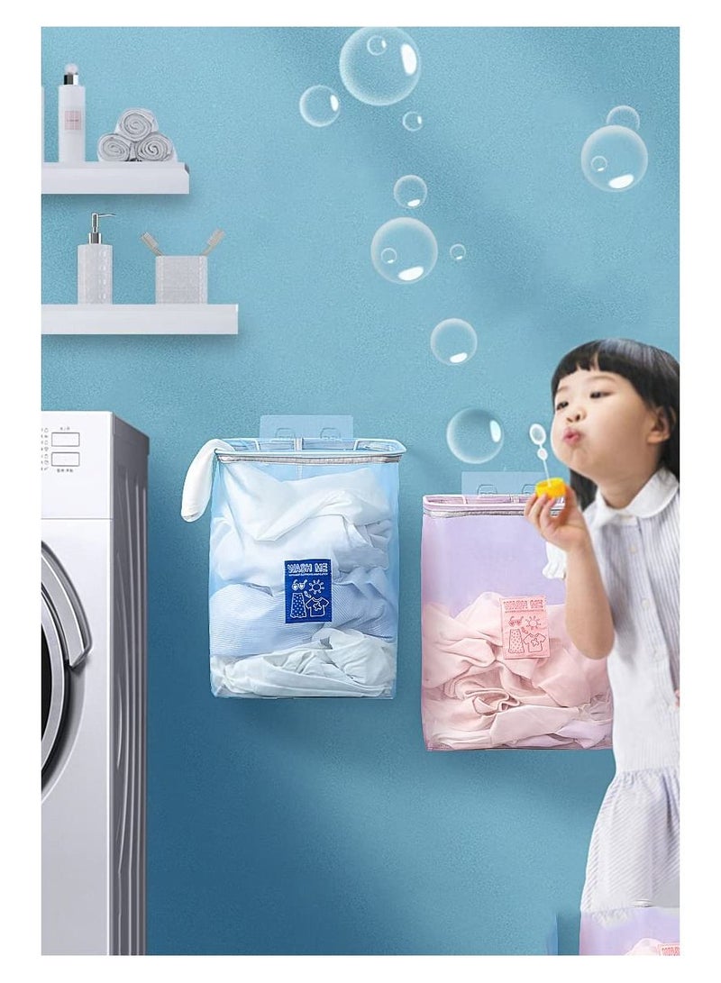 SYOSI Mesh Hanging Laundry Hamper Bag Saving Space Wall Hanging Laundry Basket Hamper Wide Open Top Dirty Clothes Basket for Bathroom Storage Wall Closet Machine Washable 2 Pack  - Image 4