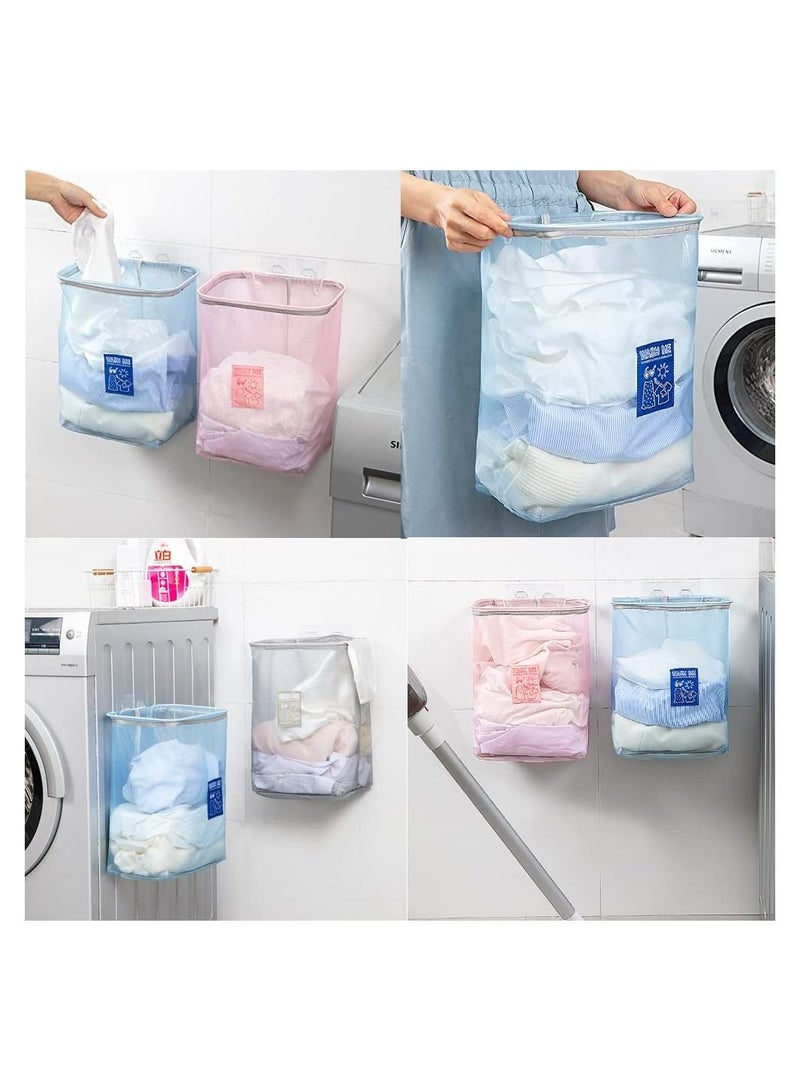 SYOSI Mesh Hanging Laundry Hamper Bag Saving Space Wall Hanging Laundry Basket Hamper Wide Open Top Dirty Clothes Basket for Bathroom Storage Wall Closet Machine Washable 2 Pack  - Image 3