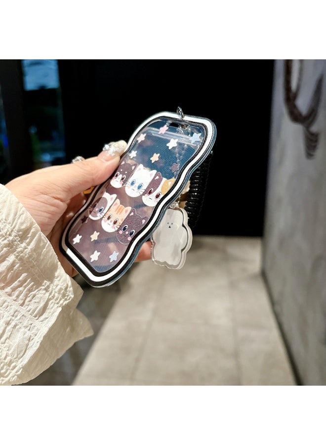 NIBEMINENT 1 - Piece Six Cats Kpop Photo Card Holder Pendant Key Chain ID Badge Holder ID Card Holder Photo Card Protector for School ID Office ID Access Card for Women Girls