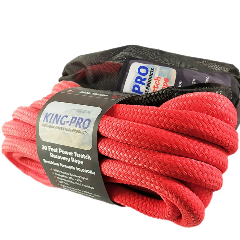 KING-PRO KINGPRO Kinetic Recovery Rope 78x30 Towing Rope 30000lbs Breaking Strength 100 Nylon Made Heavy Duty Offroad Snatch Strap 30 Elasticity for FullSize Truck Large SUVs Offroad Vehicels Red
