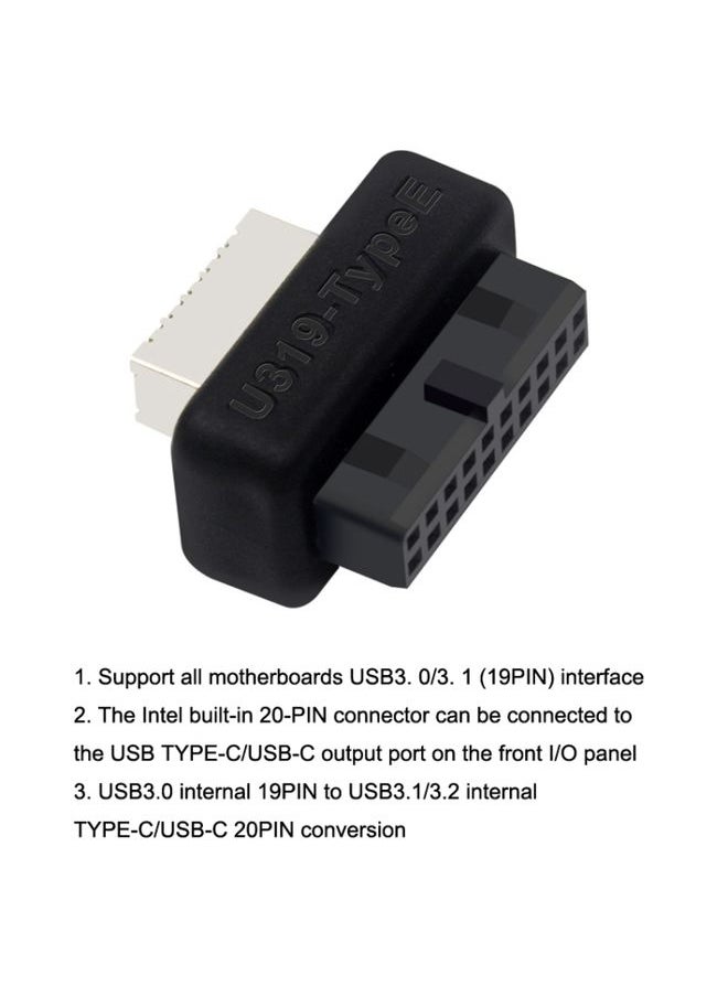 BURAQ - 2pcs Mainboard USB3 19P/20P to TYPE-E Adapter Chassis Front TYPE-C/USB-C Plug Port(Black) - Image 1