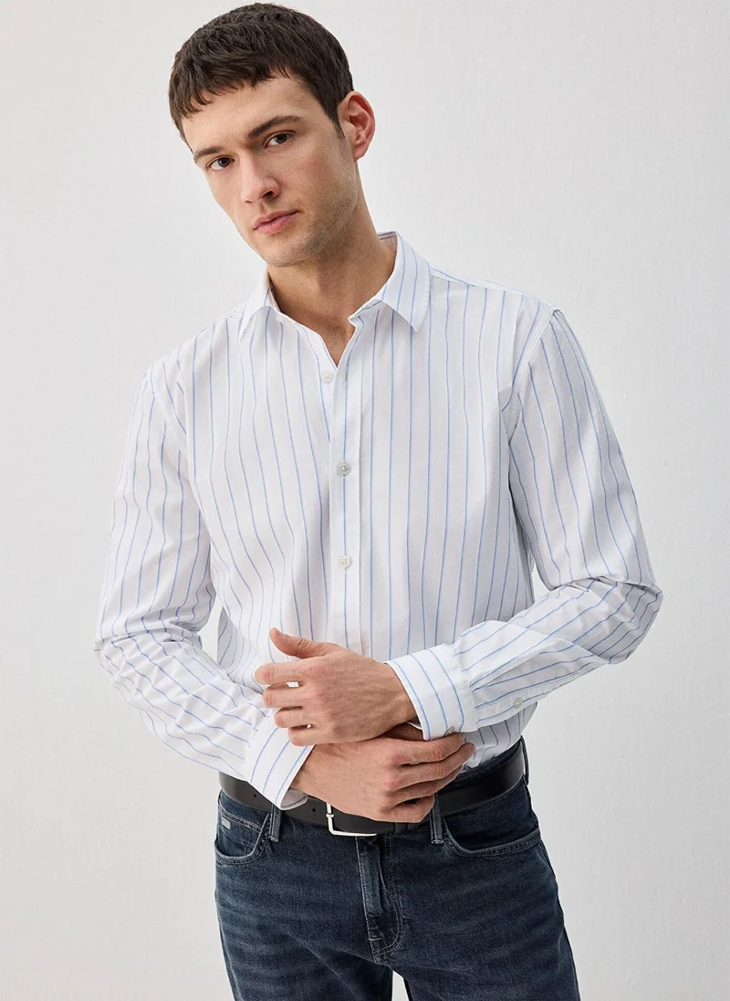 MAVI Blue Striped White Shirt