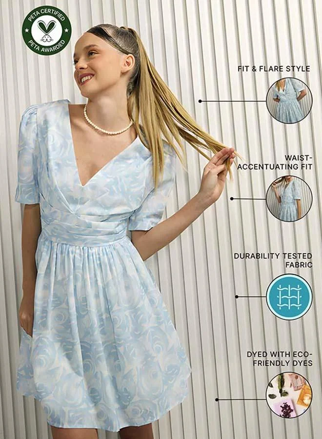 فيرجيو Virgio Floral Print Puff Sleeve Fit & Flare Mini Dress