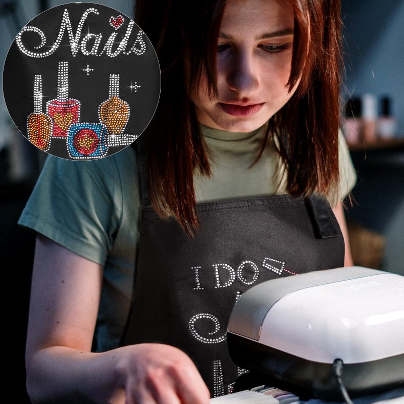 SATINIOR Christmas I Do Nails Nail Tech Cosmetology Apron with Colorful Rhinestone 2 Pieces Waterproof Nail Apron (Hot Drilling Pattern) - Image 2