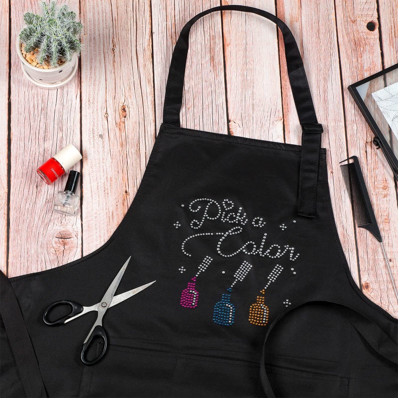 SATINIOR Christmas I Do Nails Nail Tech Cosmetology Apron with Colorful Rhinestone 2 Pieces Waterproof Nail Apron (Hot Drilling Pattern) - Image 5