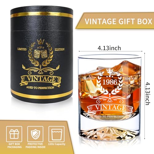 LUXULISH 40th Birthday Gifts Men, 12Oz Vintage 1986 Whiskey Glass with Unique Base, 40th Birthday Decorations for Men, 40 Year Old Cool Bday Gift Ideas for Him, Dad, Husband, Friends - Image 4