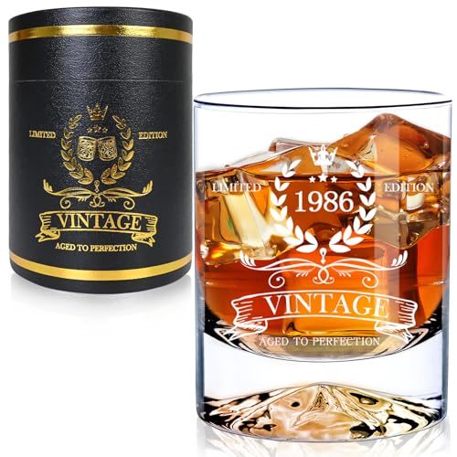 LUXULISH 40th Birthday Gifts Men, 12Oz Vintage 1986 Whiskey Glass with Unique Base, 40th Birthday Decorations for Men, 40 Year Old Cool Bday Gift Ideas for Him, Dad, Husband, Friends - Image 1