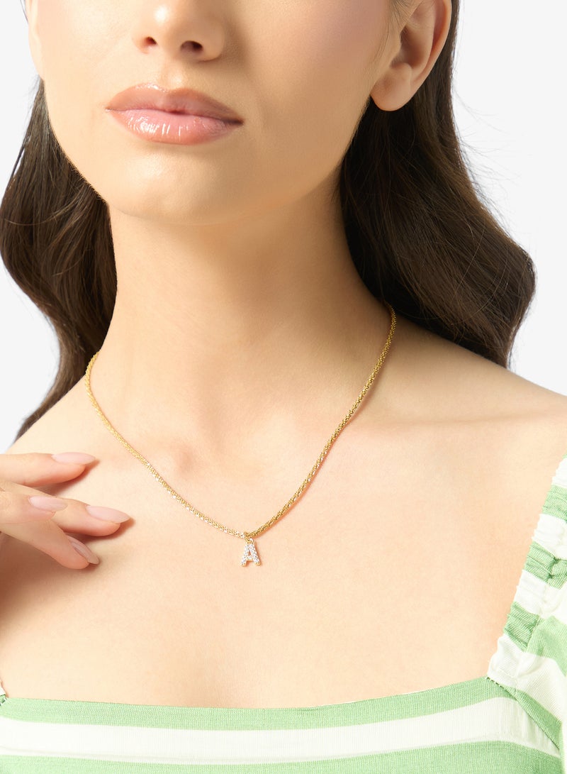 Ginger Letter A Gold Rhinestone Detail Necklace - Image 4