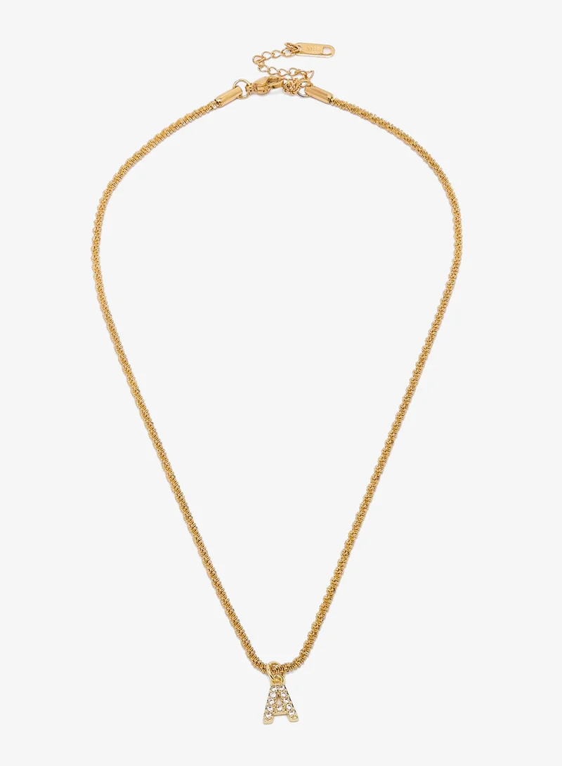 Ginger Letter A Gold Rhinestone Detail Necklace