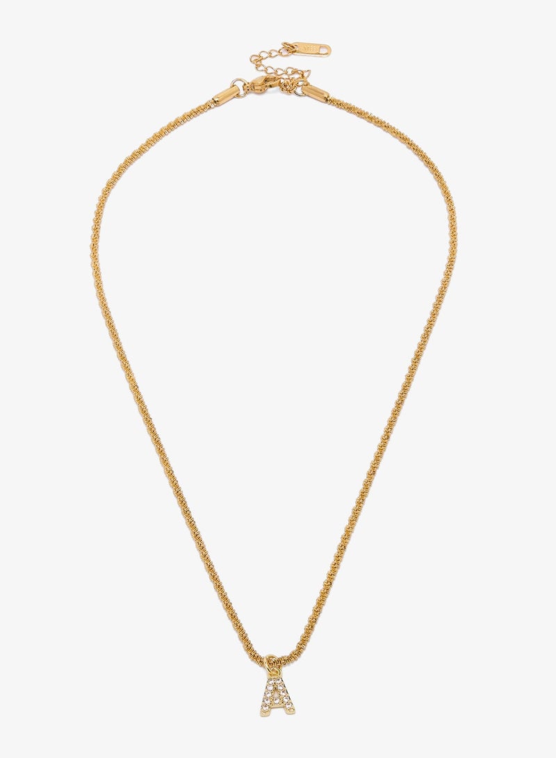 Ginger Letter A Gold Rhinestone Detail Necklace - Image 2