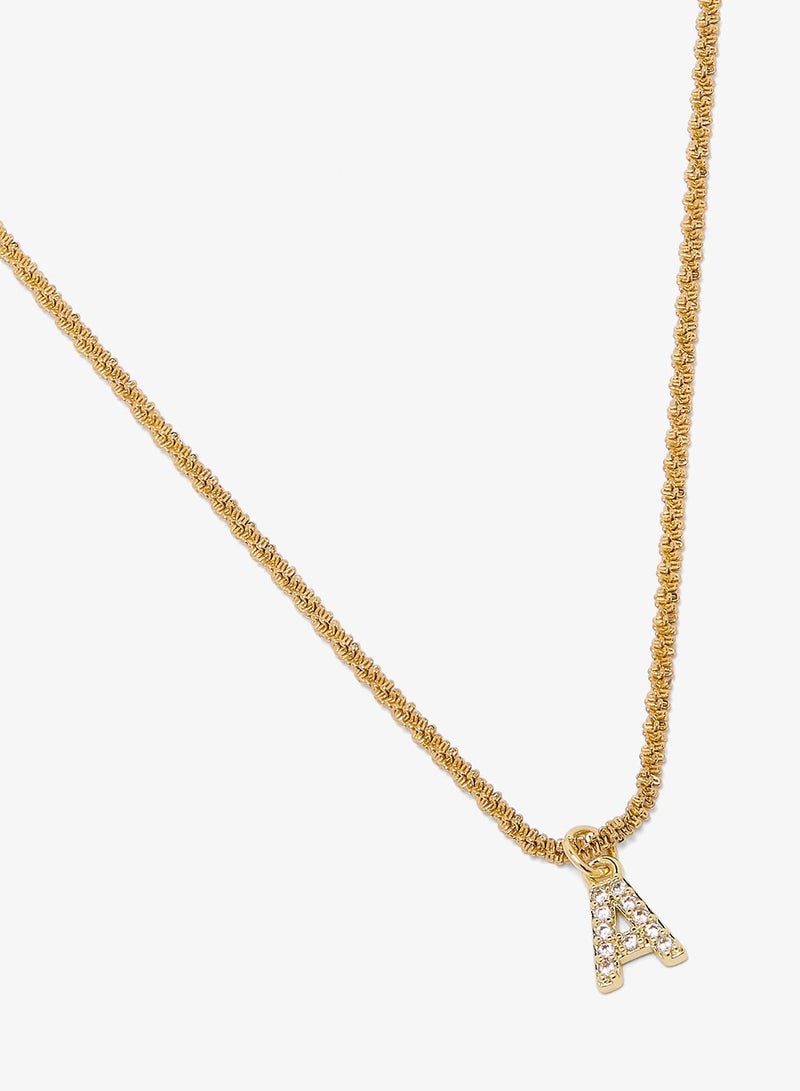 Ginger Letter A Gold Rhinestone Detail Necklace - Image 3