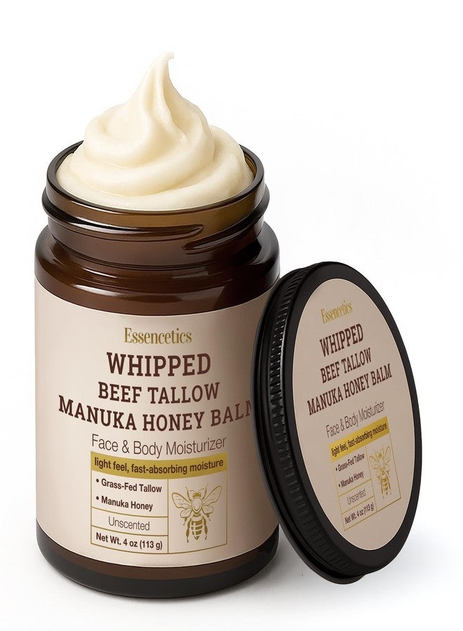 Essencetics Whipped Beef Tallow for Skin with Manuka Honey - Grass Fed Beef Tallow and Honey Balm for Face & Body, Lightweight Whipped Texture for Easy Absorption - Unscented - 4 oz - Image 1