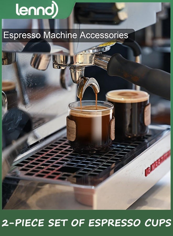 لينند Espresso Cups Set of 2 with Wooden Ring, 142ML High Borosilicate Espresso Shot Glass, Clear Small Expresso Shots Cup, Espresso Accessories  - Image 5