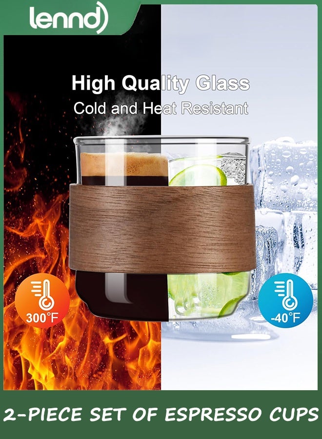 لينند Espresso Cups Set of 2 with Wooden Ring, 142ML High Borosilicate Espresso Shot Glass, Clear Small Expresso Shots Cup, Espresso Accessories  - Image 4
