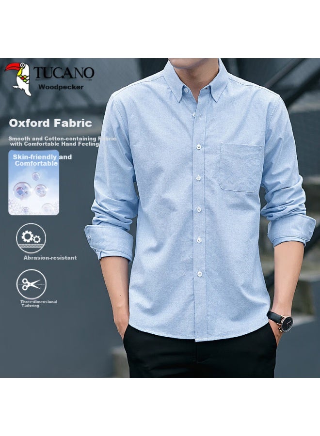 Tucano Tucano Men's Solid Color Casual Fashion Korean Style Shirt Trendy Cotton Comfortable All-match Men's Wear Lake Blue 2xl - Image 1