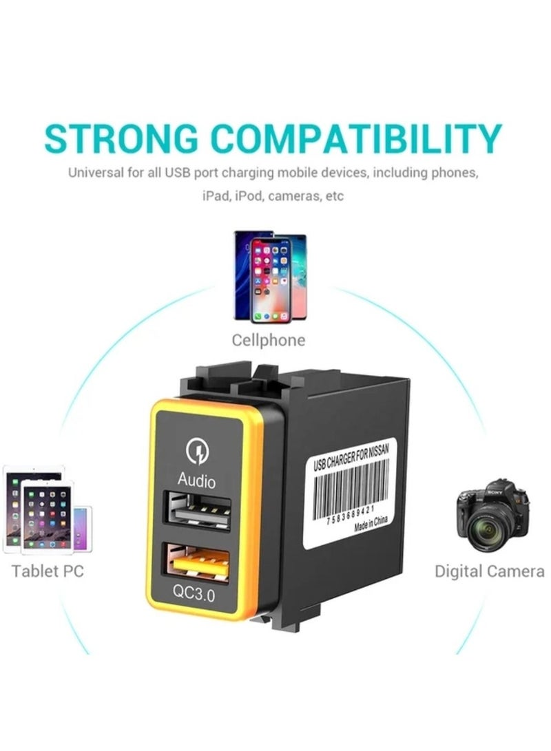 RAYMOS Nissan Socket Charger With USB Audio Video Support 12V QC 3.0 USB For Mobile Phone - Image 5
