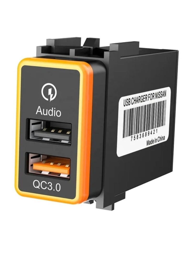 RAYMOS Nissan Socket Charger With USB Audio Video Support 12V QC 3.0 USB For Mobile Phone - Image 1