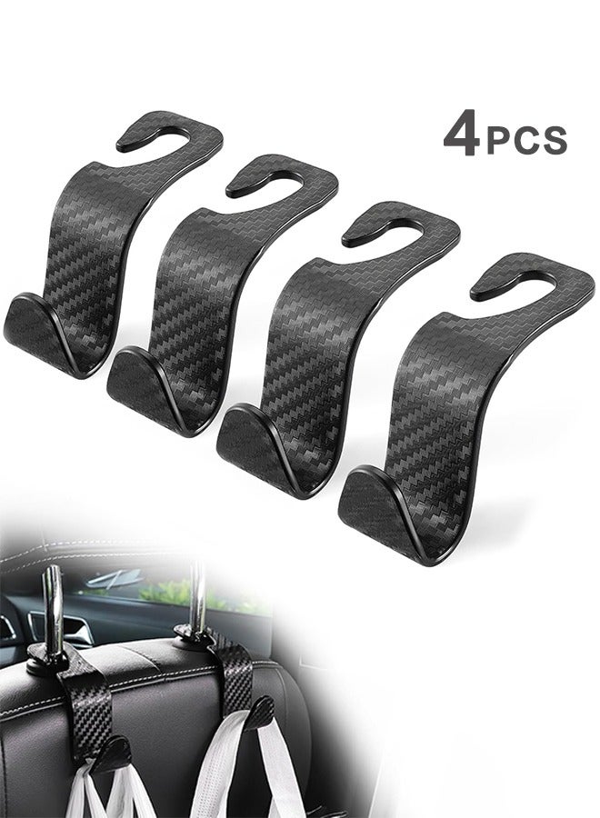4Pack Car Seat Headrest Hook, Car Seat Backpack Hooks Black S Type for Handbag Purse Grocery Bags- Carbon Fiber Black - Image 1