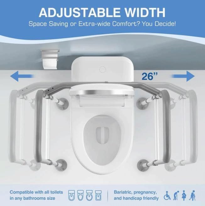 iDream Adjustable Toilet Safety Rails for Elderly, Disabled, Post-Surgery – Floor Standing Armrest with Suction Cups, Non-Slip Foam Handles, Supports up to 160kg, Fits All Toilets, Tool-Free Assembly - Image 3