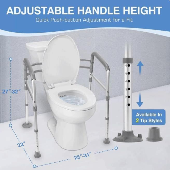 iDream Adjustable Toilet Safety Rails for Elderly, Disabled, Post-Surgery – Floor Standing Armrest with Suction Cups, Non-Slip Foam Handles, Supports up to 160kg, Fits All Toilets, Tool-Free Assembly - Image 2