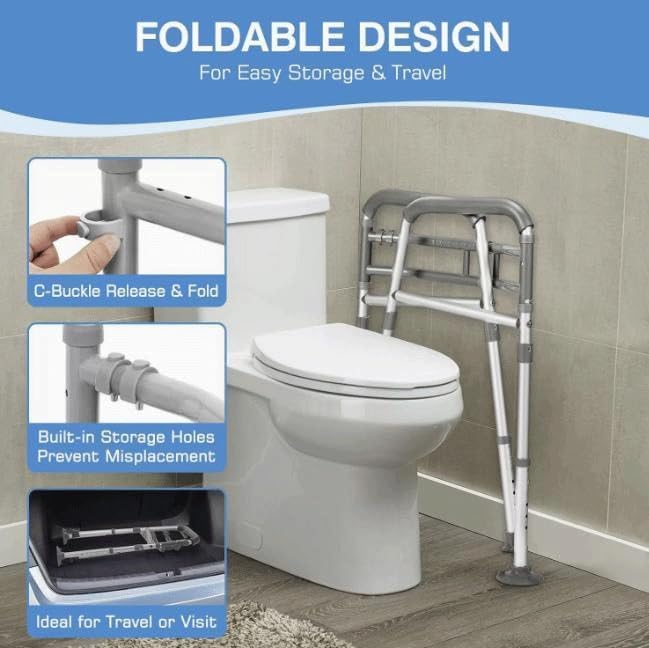 iDream Adjustable Toilet Safety Rails for Elderly, Disabled, Post-Surgery – Floor Standing Armrest with Suction Cups, Non-Slip Foam Handles, Supports up to 160kg, Fits All Toilets, Tool-Free Assembly - Image 4
