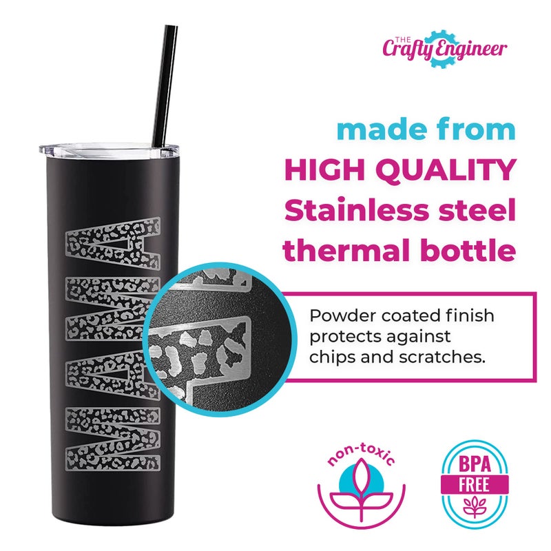 The Crafty Engineer (Pink Magic Leopard Print MAMA Tumbler - 20 oz Leopard Mama Tumbler  Laser Engraved Mama Print Leopard Design  Perfect Mom Gift  Travel Ready Insulated Tumbler with Straw - Image 3