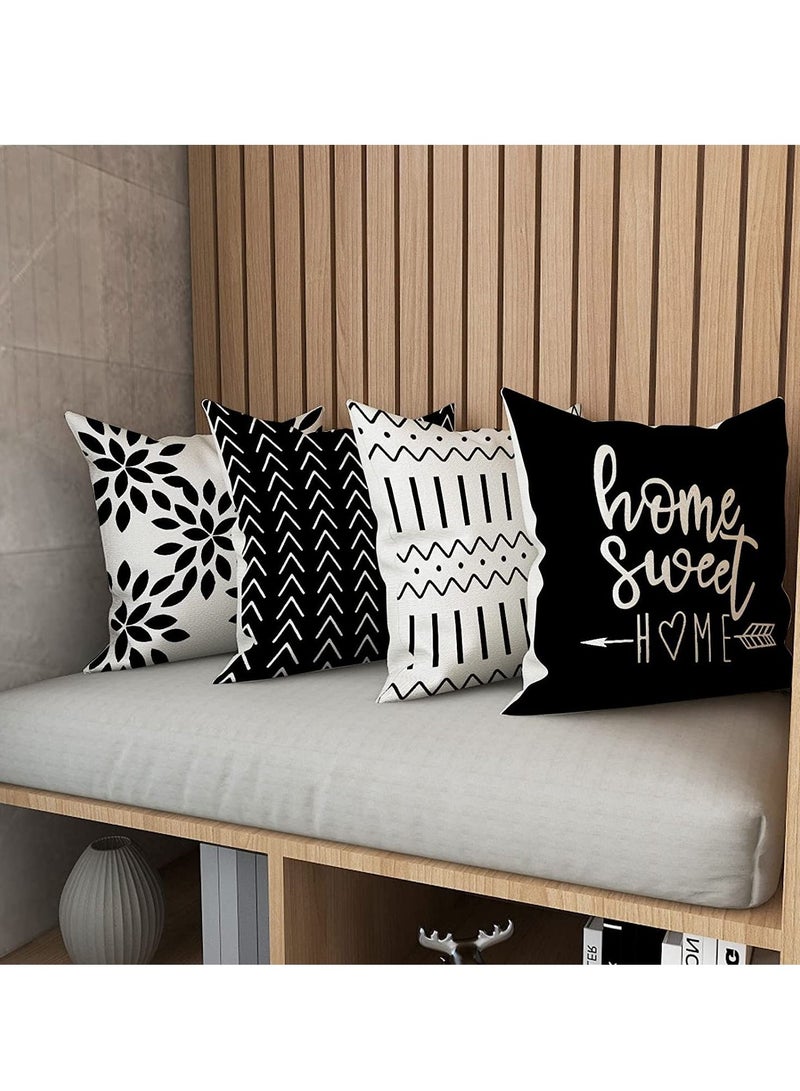 SYOSI Pillow Covers Modern Sofa Throw Pillow Cover, Decorative Outdoor Linen Fabric Pillow Case for Couch Bed Car 45x45cm (Black, 18x18, Set of 4) - Image 3