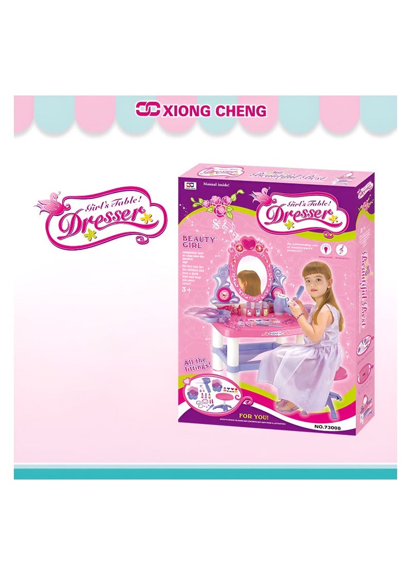 XIONG CHENG مجموعة ألعاب طاولة الزينة الموسيقية مع مجموعة إكسسوارات للبنات - Image 2