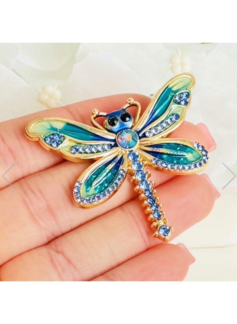Luxury & Trendy Crystal Rhinestone Accessory Brooch Pin for Women, for clothes and Bags Fashion Enamel Available in different shapes and colors Gold/Silver (Dragonfly 4) - Image 1