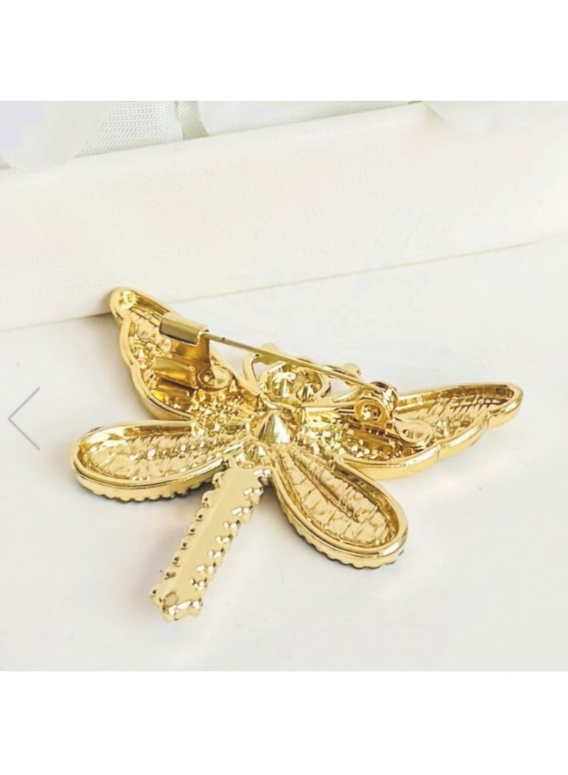 Luxury & Trendy Crystal Rhinestone Accessory Brooch Pin for Women, for clothes and Bags Fashion Enamel Available in different shapes and colors Gold/Silver (Dragonfly 4) - Image 2