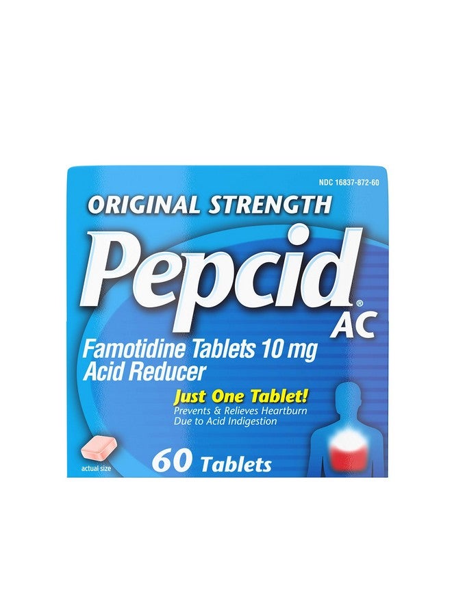 بيبسيد أقراص تخفيف حرقة المعدة الأصلية Ac Strength، تمنع وتخفف حرقة المعدة الناتجة عن عسر الهضم الحمضي وحموضة المعدة، 10 مجم فاموتيدين لتقليل الحموضة والتحكم فيها، سريعة المفعول، 60 قرصًا - Image 1