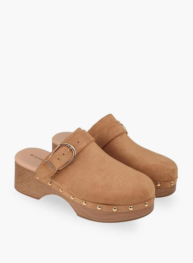 Surestep Women Buckle Detail Block Heel Mules