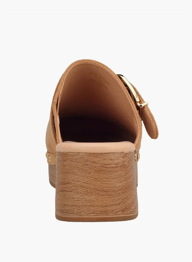 Surestep BEIGE Women Buckle Detail Block Heel Mules for Women | Best Price UAE