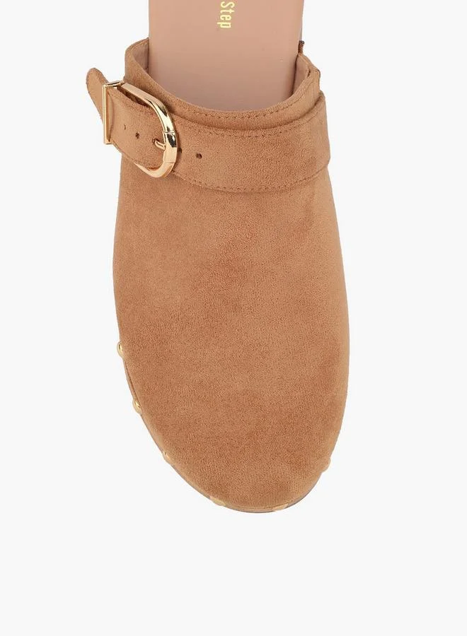 Surestep BEIGE Women Buckle Detail Block Heel Mules for Women | Best Price UAE