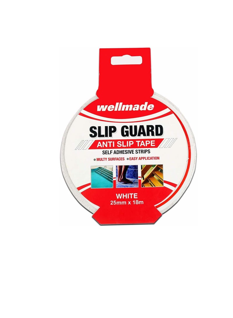 Wellmade Synthetic Fine Resilient Soft for Bare Feet Traction Anti Slip Skid Tapes (18m, 1in, 25mm, White) - Image 1